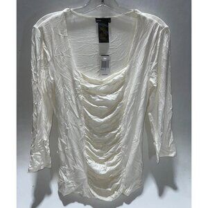 Grace Elements Top Junior's Square Neck Ruched Front 3/4 Sleeve Ivory Size Small